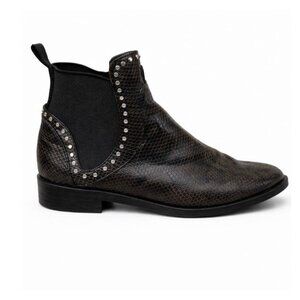 Zara Boots Womens Chelsea Ankle Booties Studded Snakeskin Print Brown Black 7.5